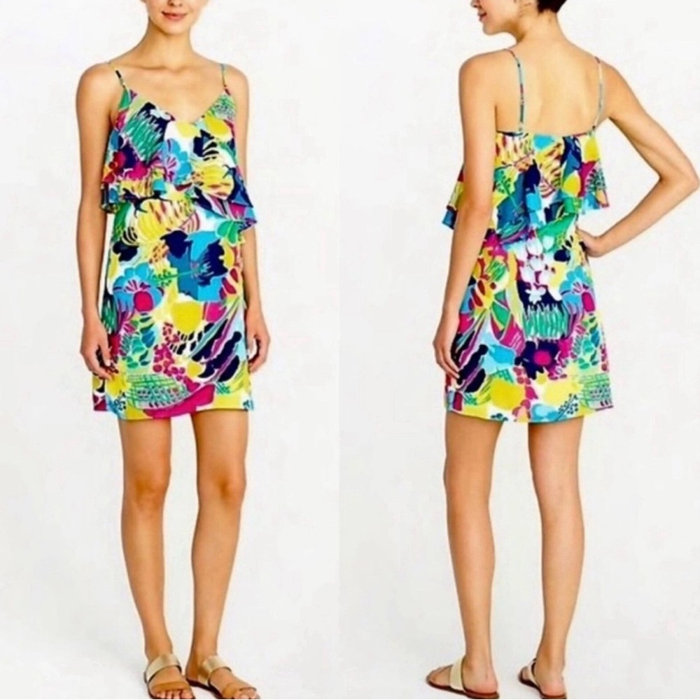 J.Crew Multicolor Sleeveless Printed Ruffle Front Cami Dress